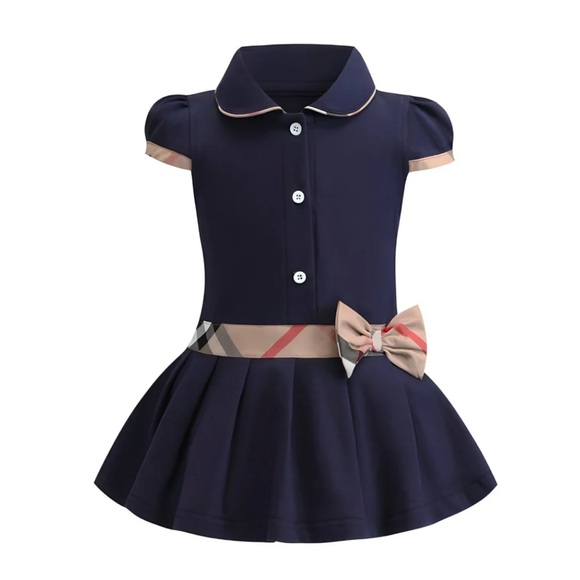 NWT Girl’s Preppy Peter Pan Collar Short Sleeve Designer Style Children’s Dress - Picture 1 of 9